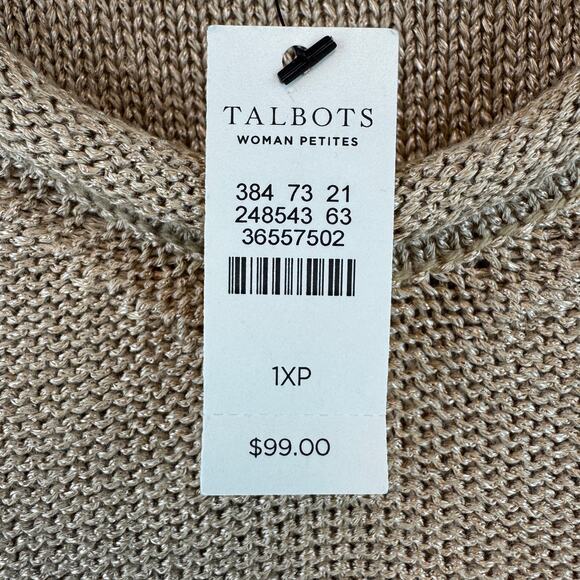 NWT Talbots Beige Metallic Knit Scoop Neck 3/4 Sleeve Tunic Sweater Size 1XP - Picture 4 of 13